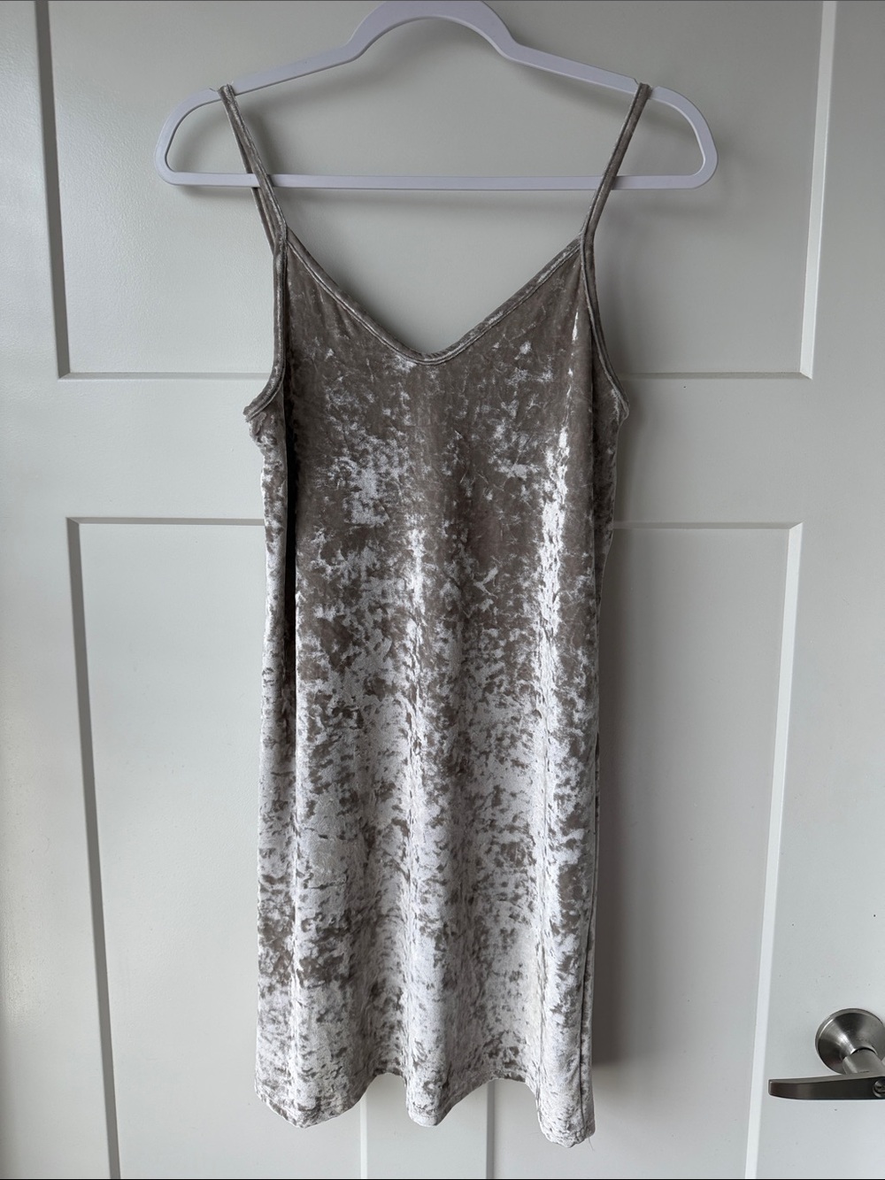 Say What? Crushed Velvet Slip Dress - Taupe